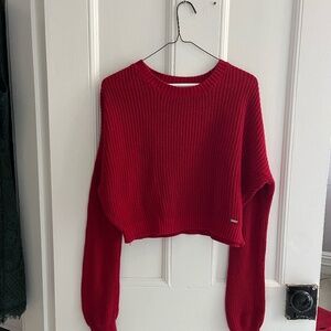 Red knit crew neck women's sweater
